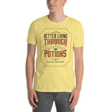 model wearing our yellow better living through potions t-shirt