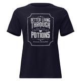 Black t-shirt mockup with better living through potions design